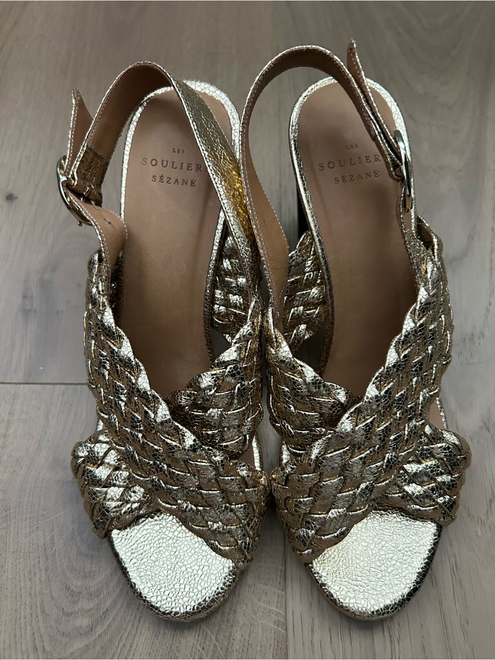 Sezane Metallic Gold Braided Slingback Sandals